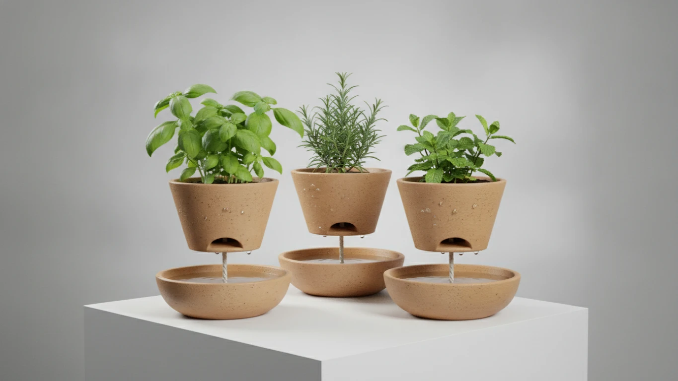 Self-Watering Ceramic Herb Planters