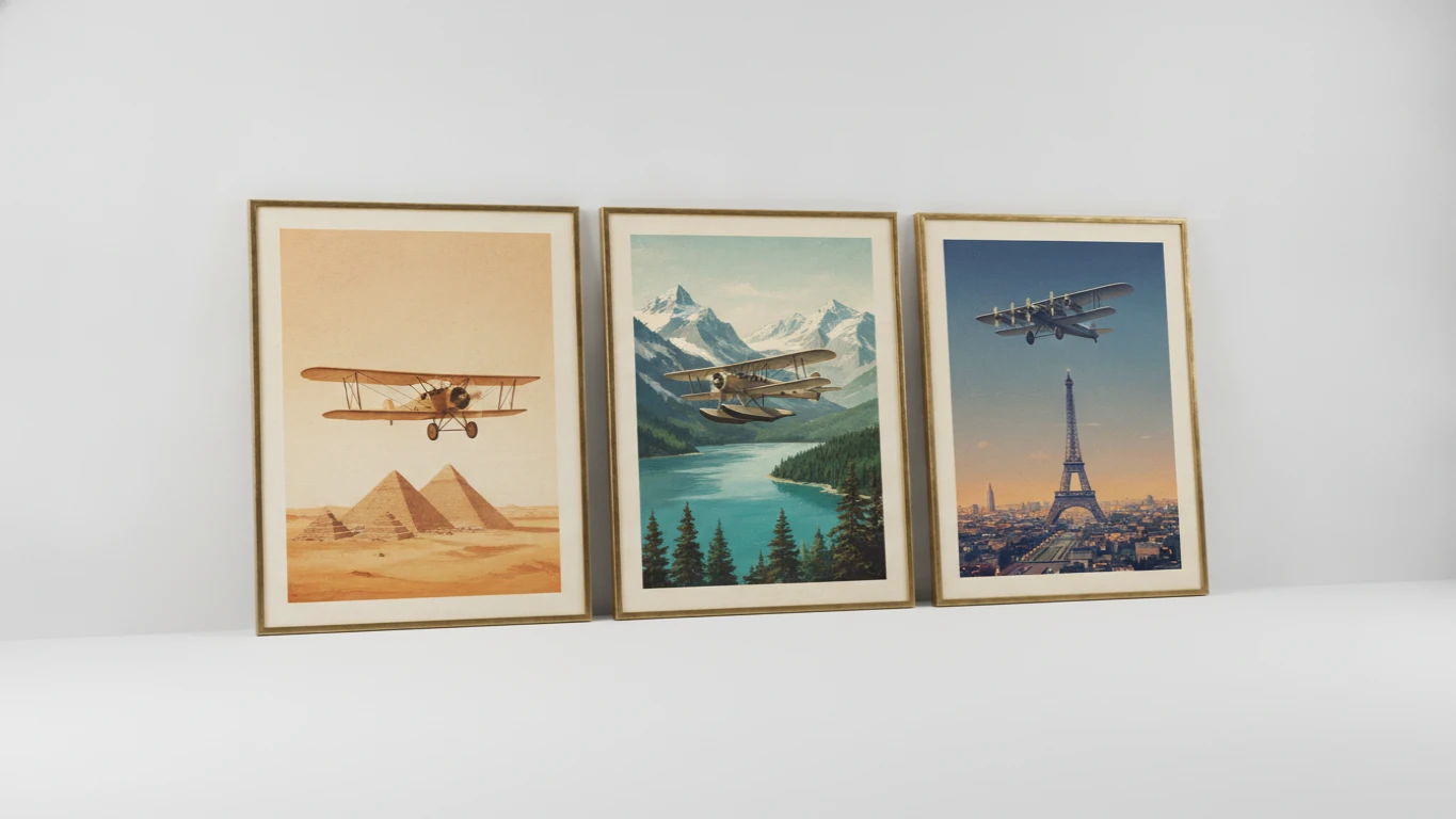 Set of Vintage Aviation Travel Posters