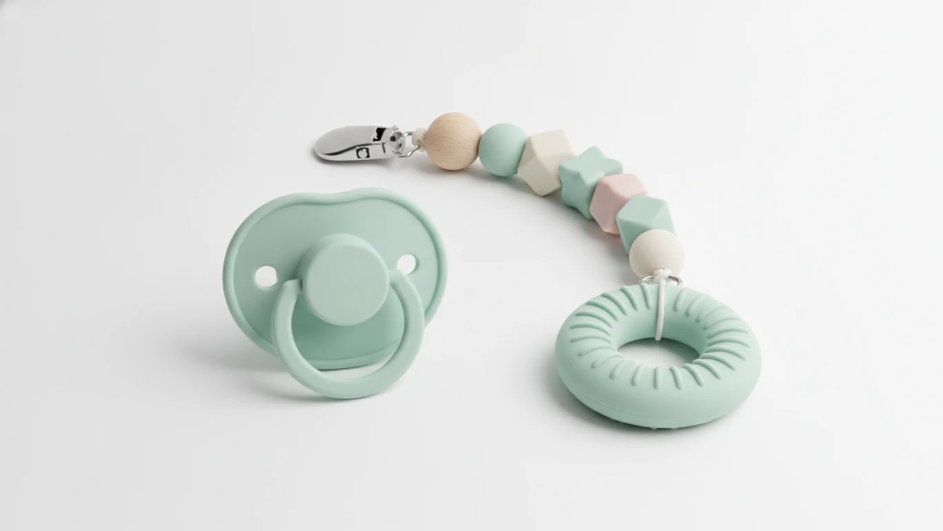 Silicone Pacifier and Teether Clip Set