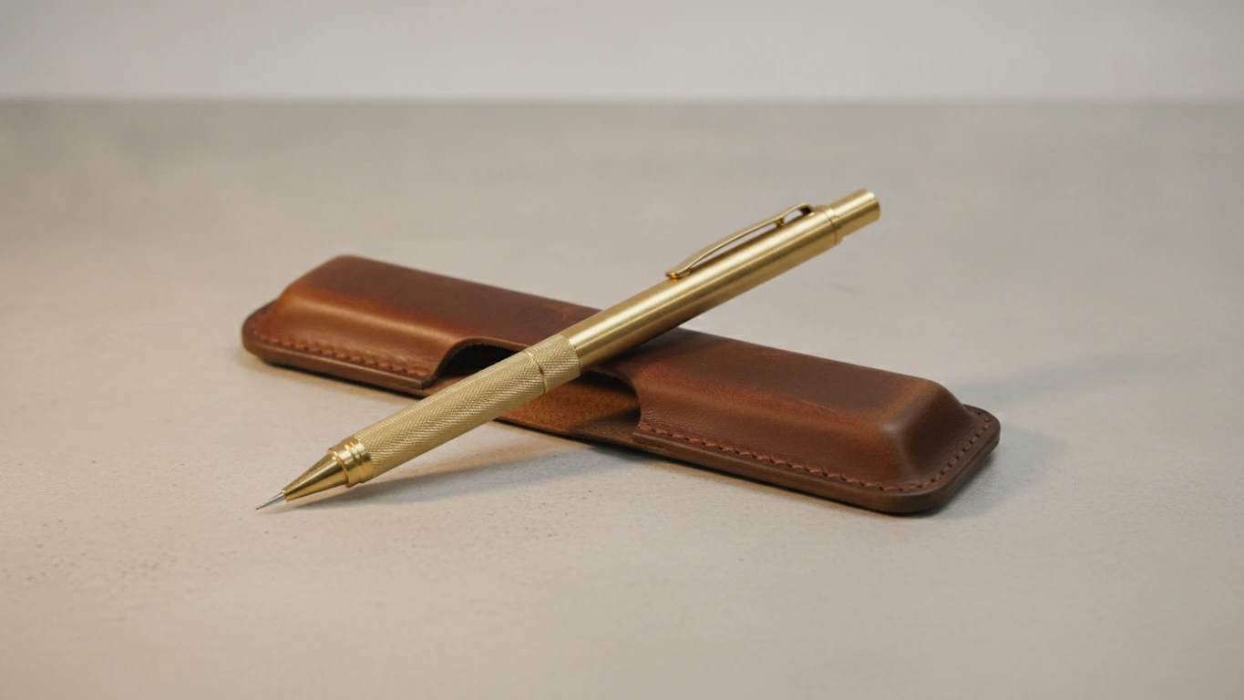 Solid Brass Mechanical Pencil with Leather Case
