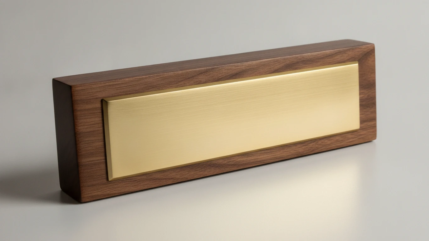 Solid Walnut and Brass Desk Nameplate