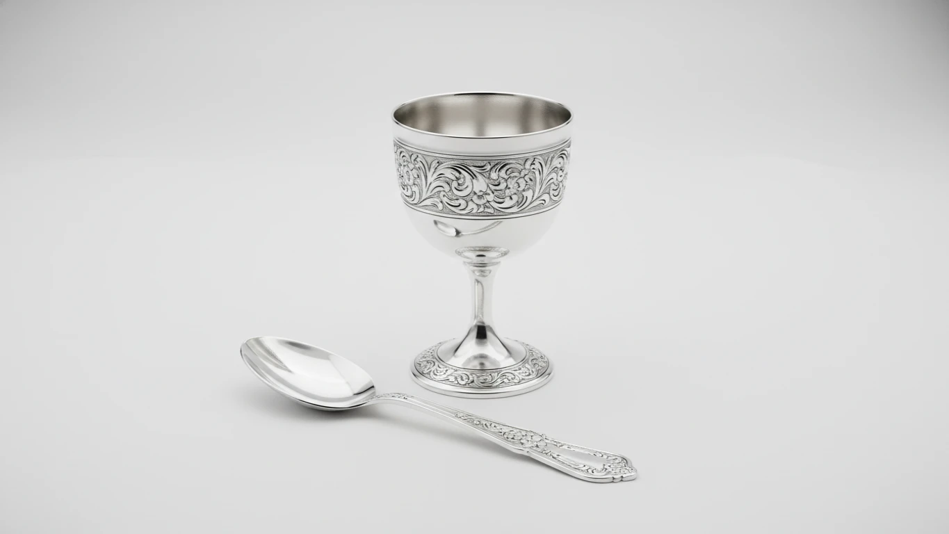 Sterling Silver Engraved Spoon and Cup Set