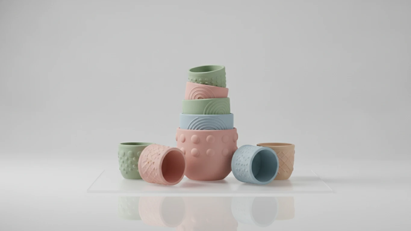 Textured Silicone Stacking Cups