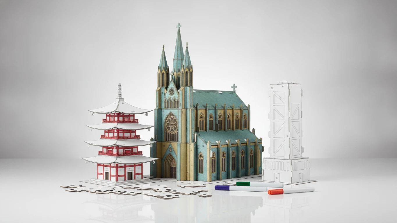 Three-Dimensional Coloring Architecture Puzzle