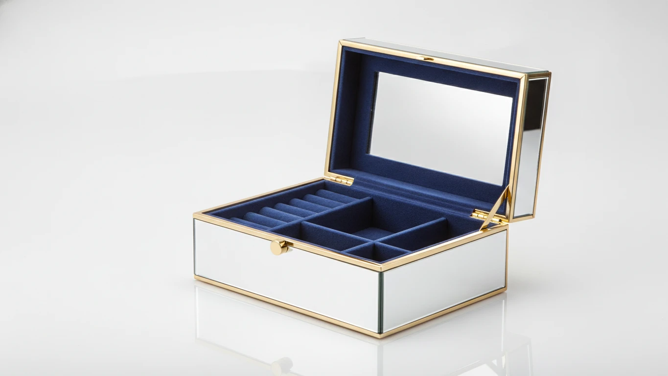 Velvet-Lined Mirrored Jewelry Box