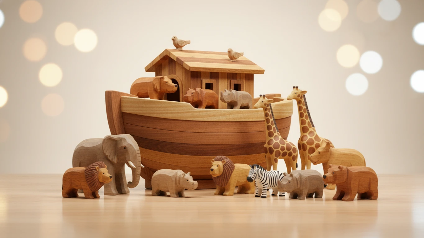 Wood-Carved Noah's Ark Animal Set