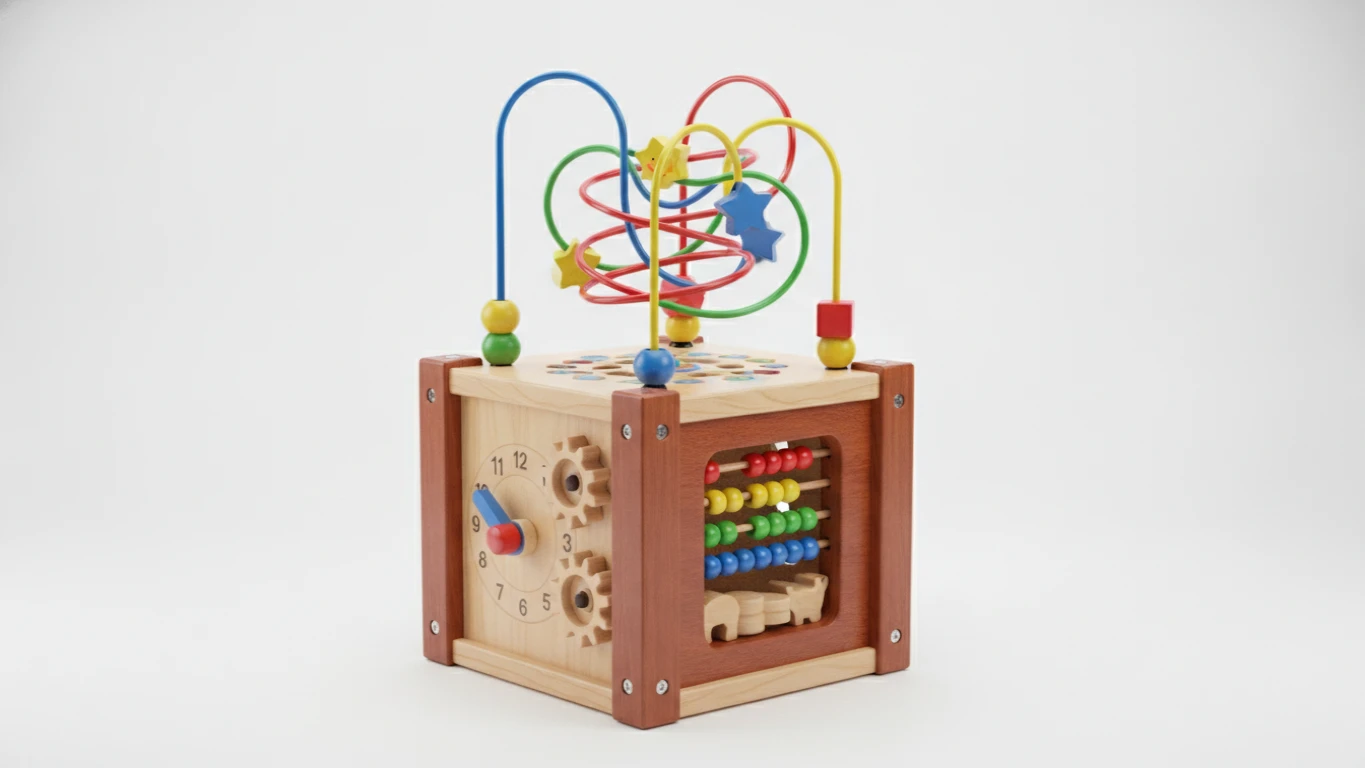 Wooden Activity Cube with Wire Maze