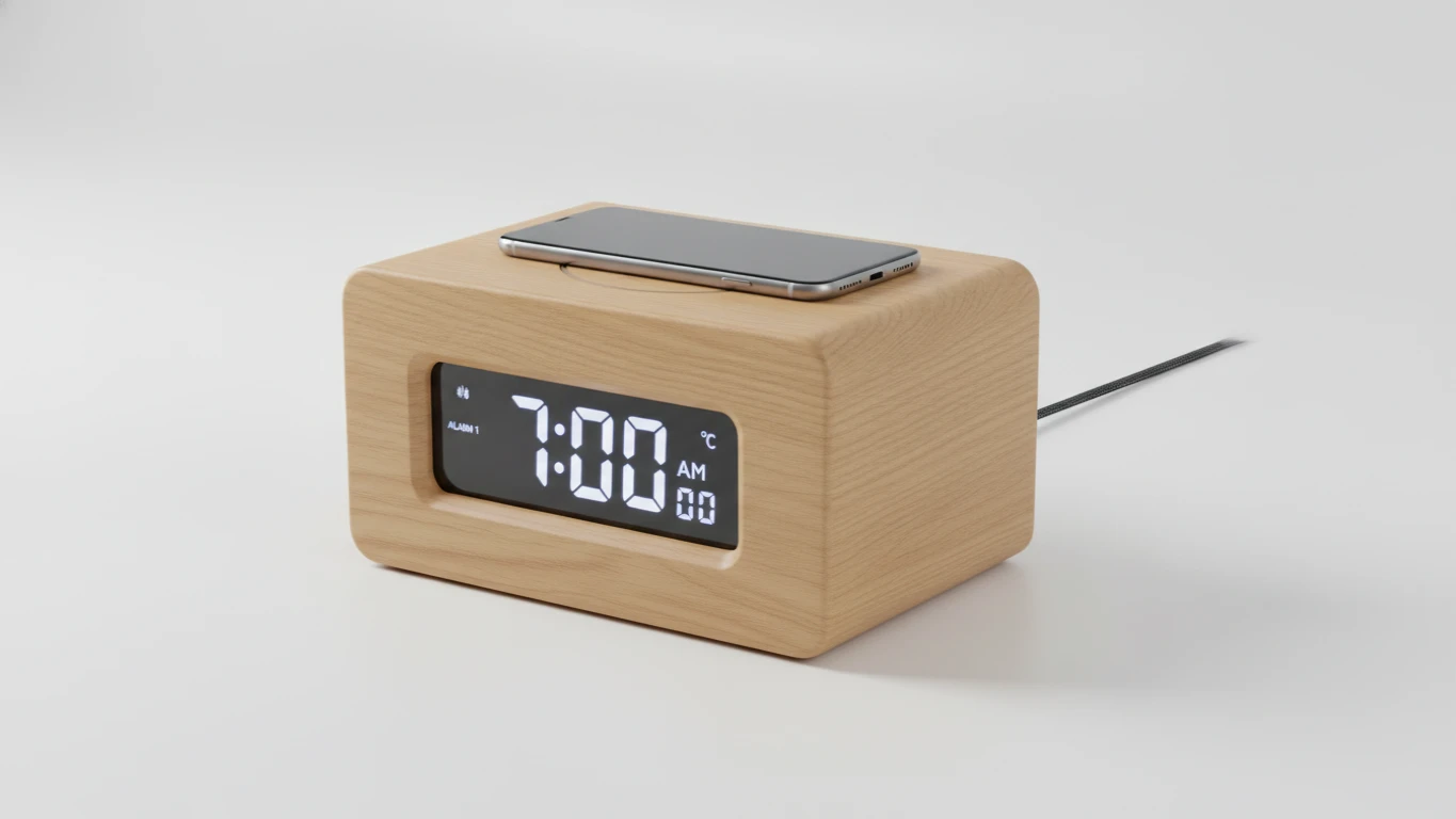 Wooden Digital Alarm Clock with Qi Charging