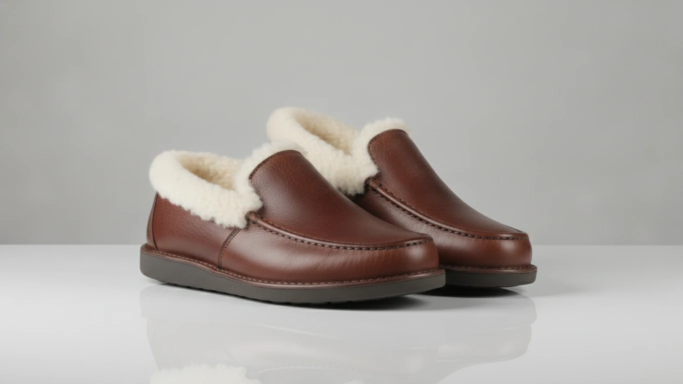 Wool-Lined Genuine Leather Slippers